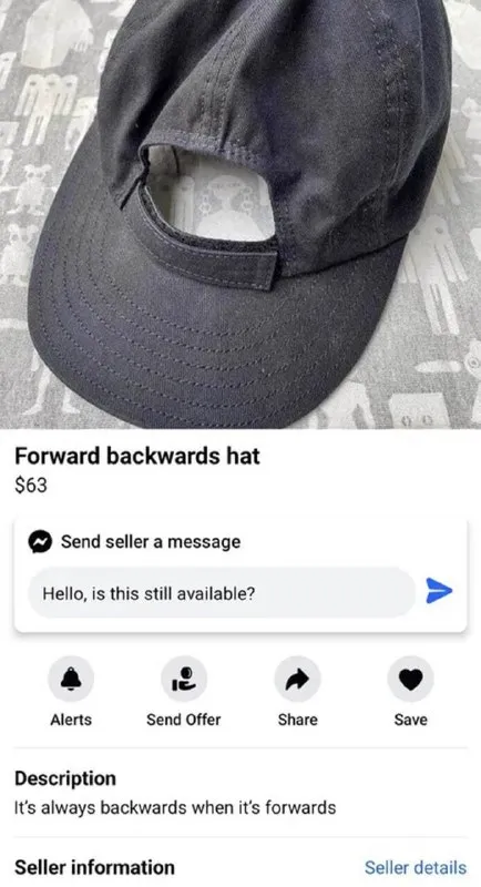 Forward Backwards Hat Listing