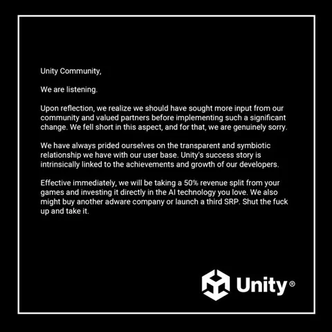 Unity Community Revenue Split Apology