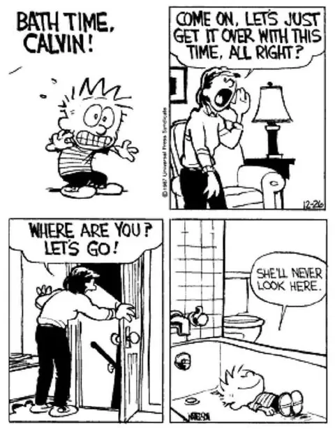 Calvin Hides From Bath Time