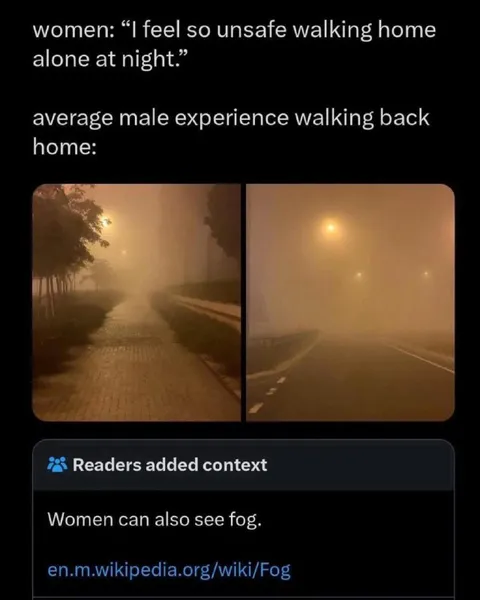 Men Walking Home in Fog