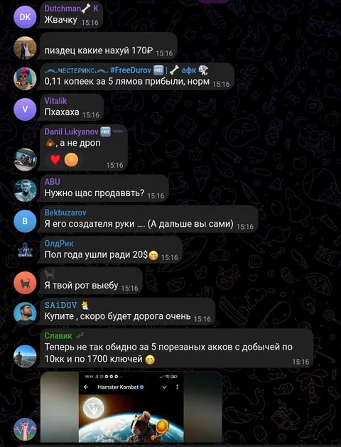 Чат после краха Hamster Kombat