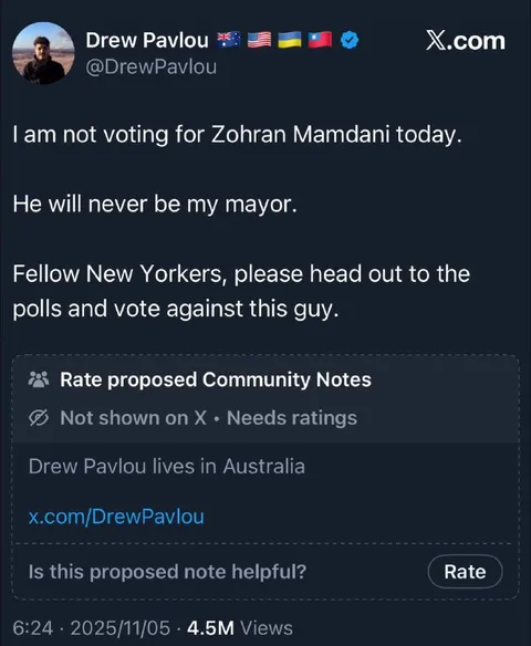 Drew Pavlou Says Vote Against Mamdani