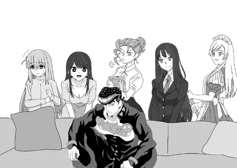 Josuke Surrounded by Anime Girls