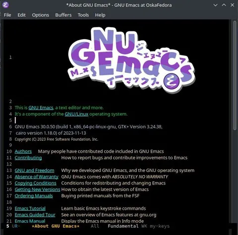GNU Emacs About Screen