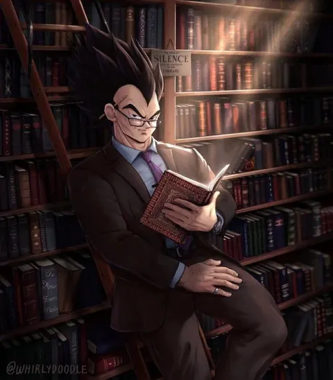 Vegeta Reading in the Library