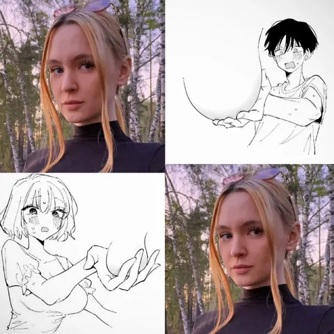 Девушка и смущённые персонажи