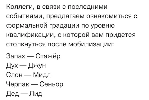 Градация квалификации после мобилизации