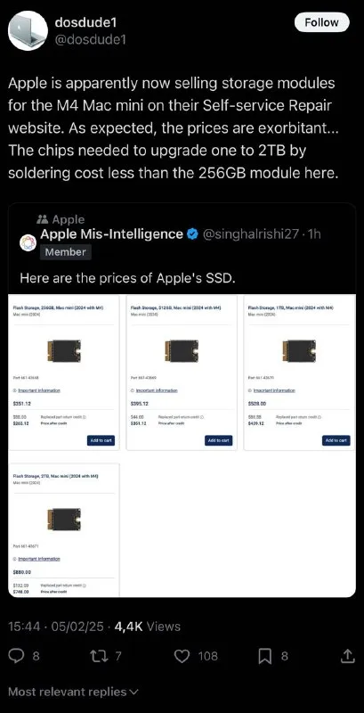 Apple SSD Prices Are Exorbitant