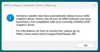 AMD Driver Compatibility Warning