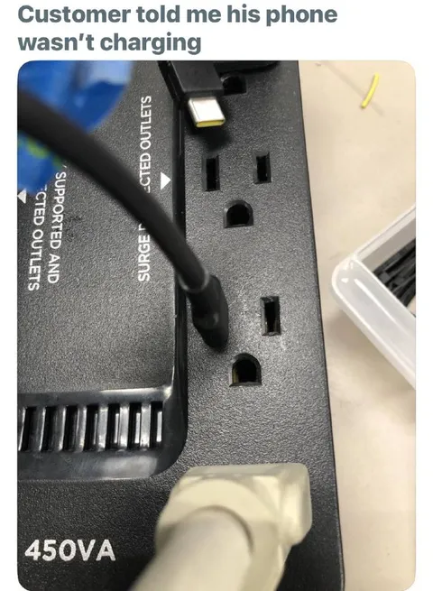 Phone Charger Plugged Into Surge Protector