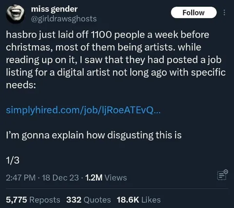 Hasbro Fires Artists Before Christmas