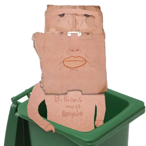 Cardboard Man in Recycling Bin