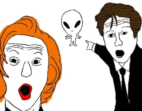 Удивлённые люди и инопланетянин