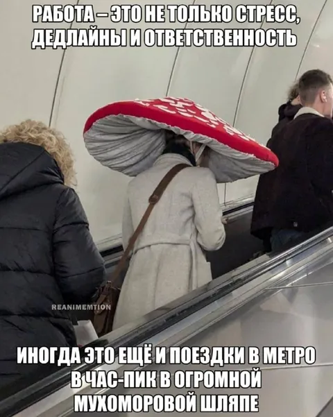 Работа в огромной мухоморовой шляпе