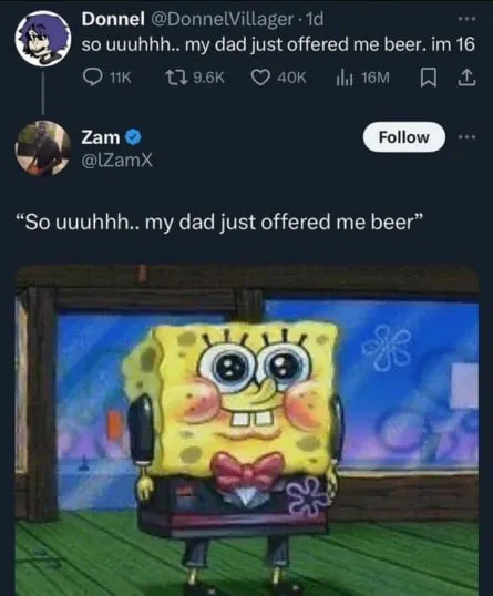 SpongeBob Offered Beer Reaction