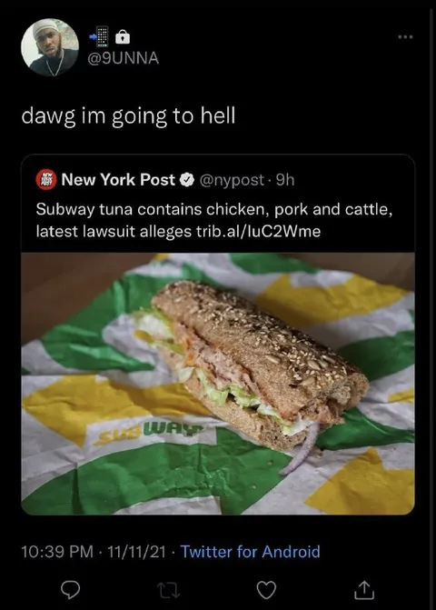 Subway Tuna Contains Chicken