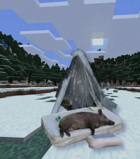 Крыса спит в палатке Minecraft