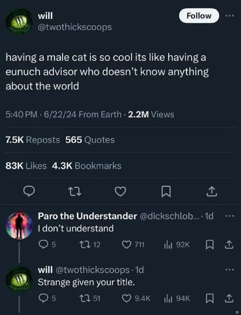Male Cat as Eunuch Advisor