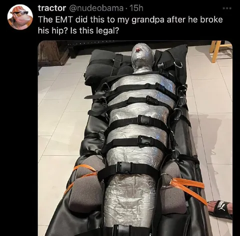 EMT Wraps Grandpa Like a Mummy