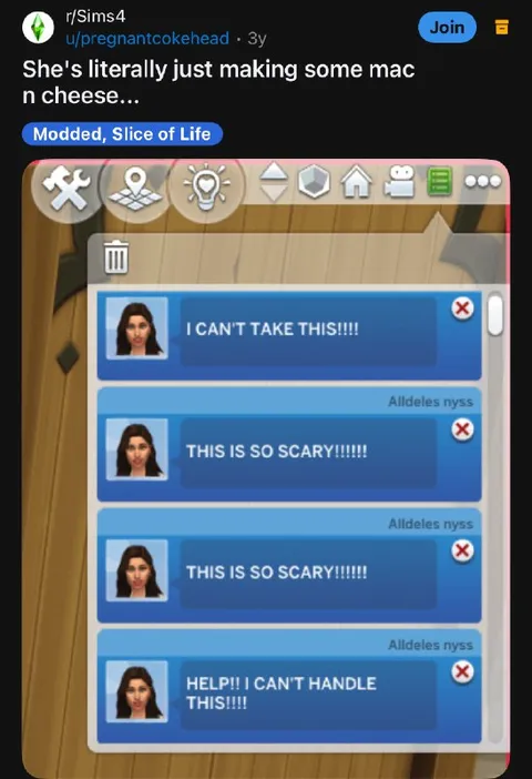 Sim Overreacts to Mac and Cheese