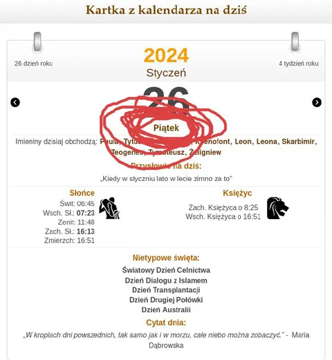 Kartka z kalendarza na dziś