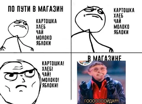 Список покупок до и в магазине