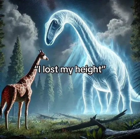 Giraffe Meets a Giant Dinosaur