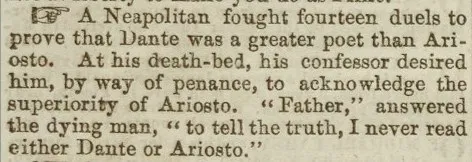 Never Read Dante or Ariosto