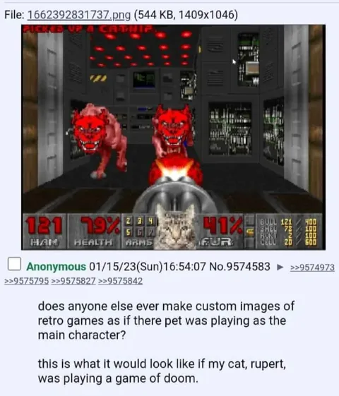 Cat Playing Doom as the Main Character