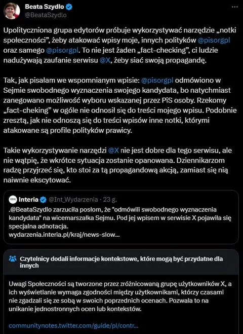 Fact-checking wpisu Beaty Szydło