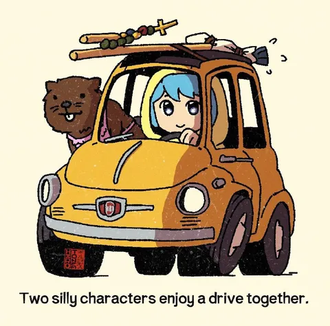 Two Silly Characters Drive Together