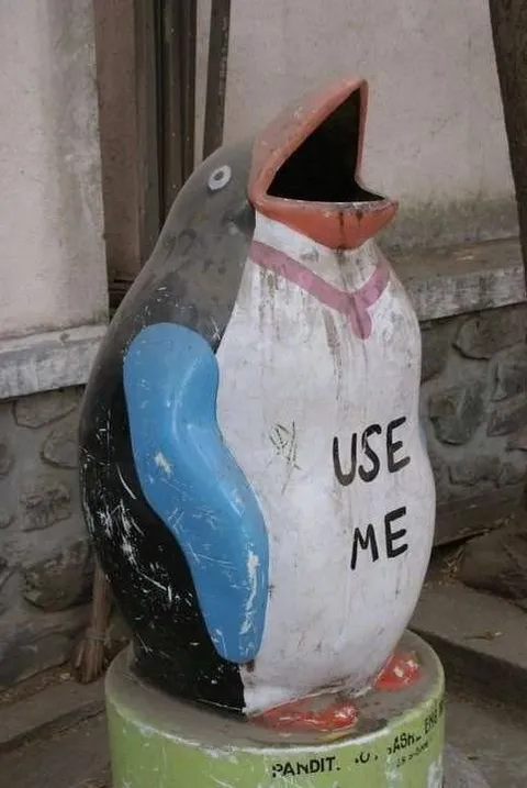 Use Me Penguin Trash Can