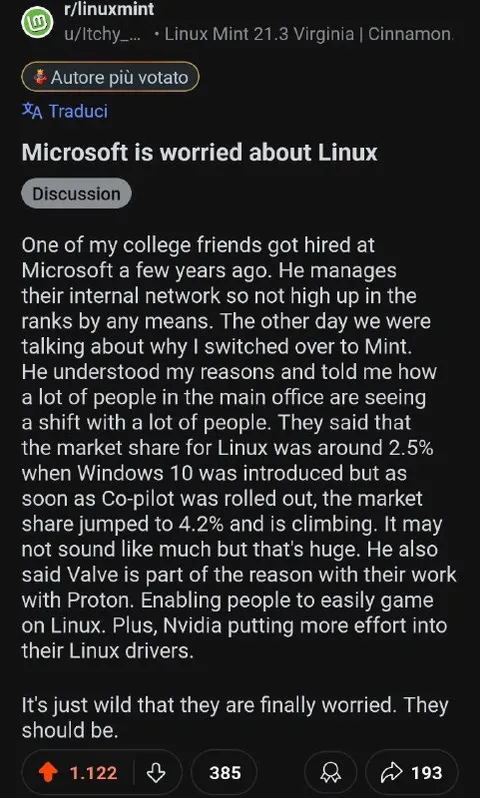 Microsoft Is Worried About Linux