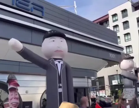 MAGA Figures Dancing Outside Diner