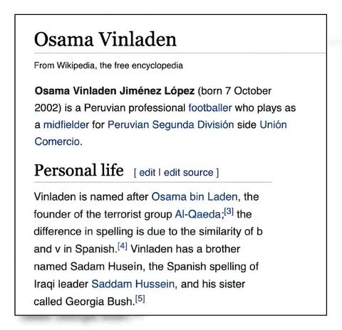 Osama Vinladen Wikipedia Page