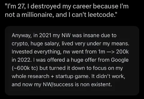 Crypto Career Collapse Tweet