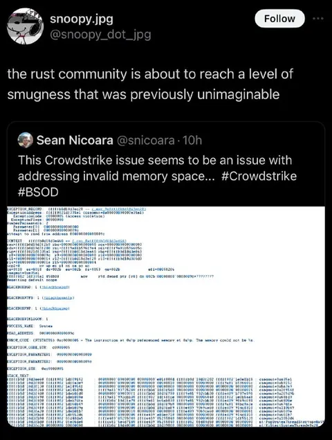 Rust Community Crowdstike Memory Error
