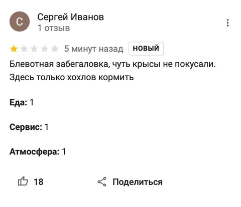 Однозвёздочный отзыв о забегаловке