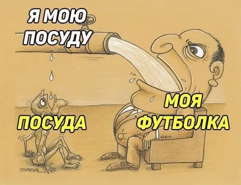 Я мою посуду своей футболкой