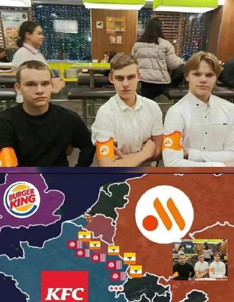 Три друга выбирают фастфуд