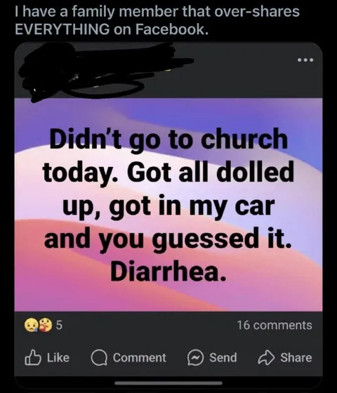 Facebook Overshare Diarrhea Post