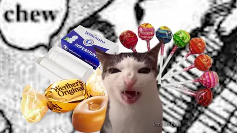 Cat Chewing All the Candy