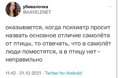 Психиатр и отличие самолёта от птицы
