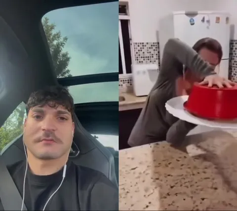 Мужчина кричит на перевёрнутый торт