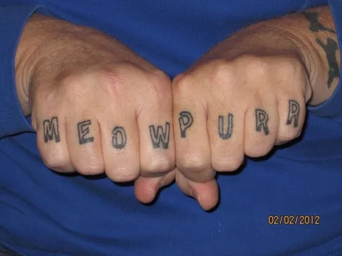 Meow Purr Knuckle Tattoos