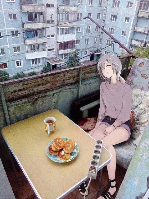Аниме-девушка на балконе