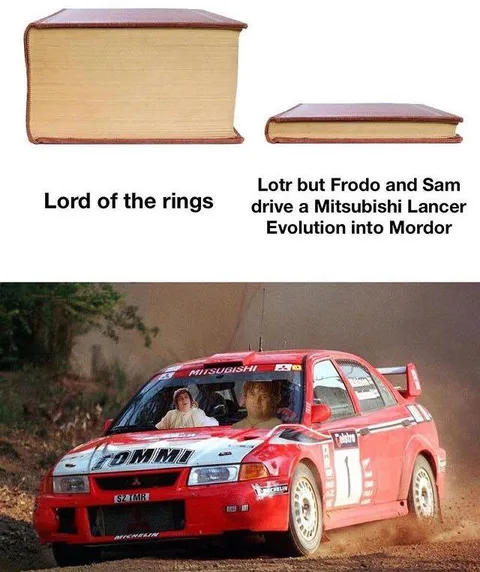 Frodo and Sam in a Mitsubishi
