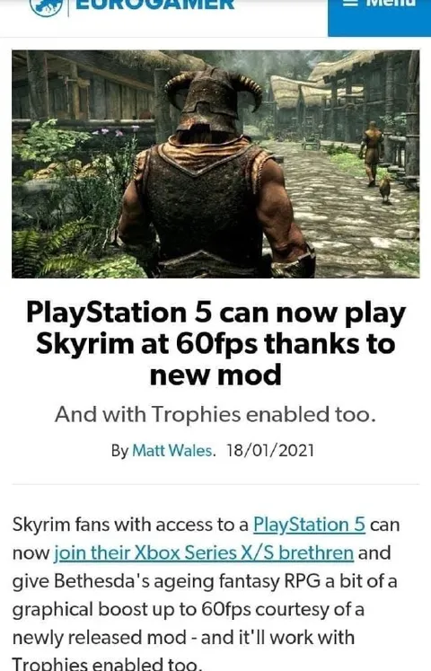 Skyrim Runs at 60fps on PS5