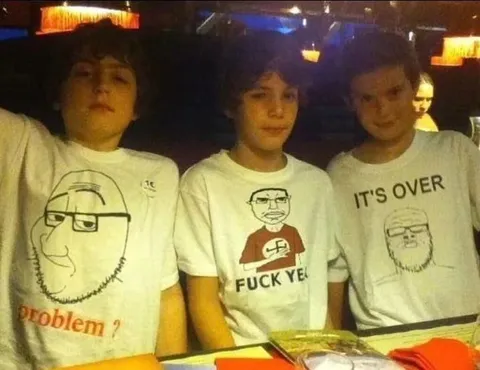 Three Kids in Meme Shirts
