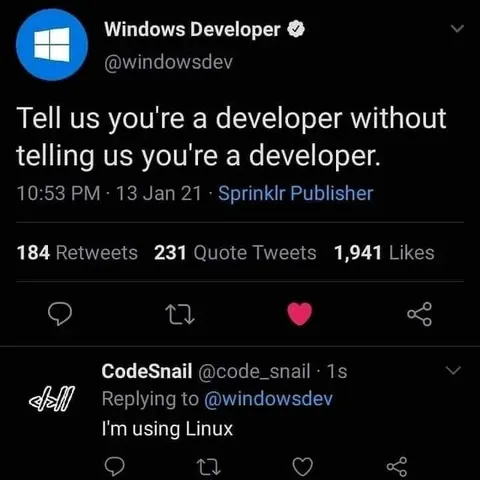 I'm Using Linux Developer Reply